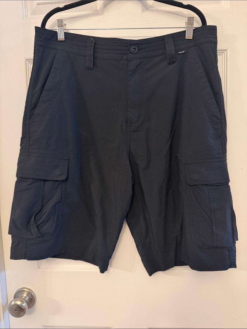 Hurley Black Cargo Shorts with Nike DriFit fabric, Size 34